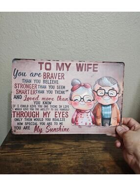 To My Wife Metal Tin Sign 8" x 12" Romantic Love Message Wall Decor